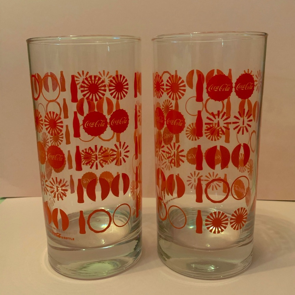 Set of 2 Vintage Coca Cola Tall Glasses - Coke Tumblers Advertising 6” Tall Cup